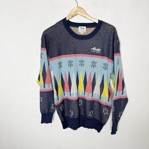 Alaska Airlines Ugly Christmas‎ Sweater Blue Pink Winter Trees Unisex Medium